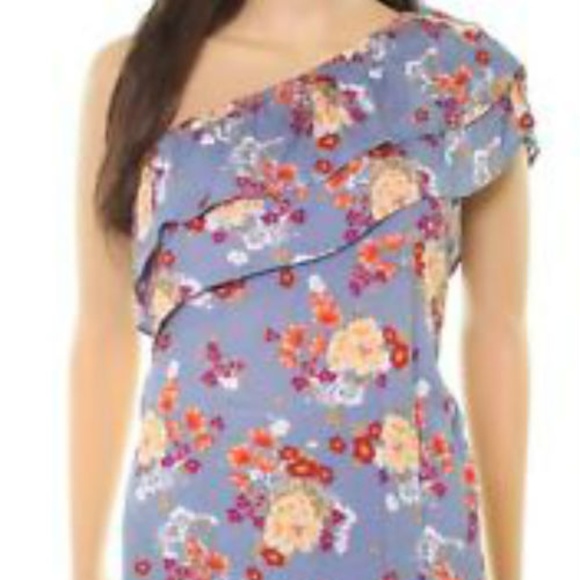 Socialite Tops - Socialite Floral One Shoulder Ruffle Blouse Top